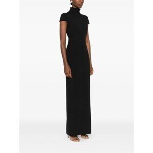 Black Turtleneck Cap-Sleeve Maxi Dress - Women